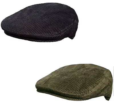 Corduroy Flat Caps Outdoors Country Cord Caps Winter / Summer Hat - Black Green • £12.99