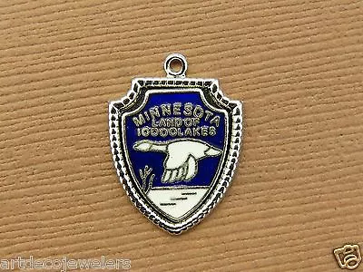 Vintage Silver MINNESOTA STATE LAND OF 10000 LAKES TRAVEL SHIELD Charm 9-11 • $16.95