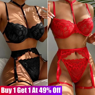 Womens Sexy Lace Bodys Lingerie Erotic Babydoll Underwear Thong G-string Garter • £4.71