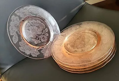 6-VTG Macbeth Evans Dogwood Pink Depression Era Glass 8  Luncheon Salad Plates🩷 • $31