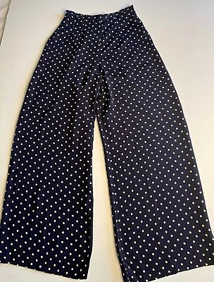 Vtg  90's Blue&white Polka Dot High Waist Wide Leg Trouser Palazzo Pants*4 Xs • $39.99