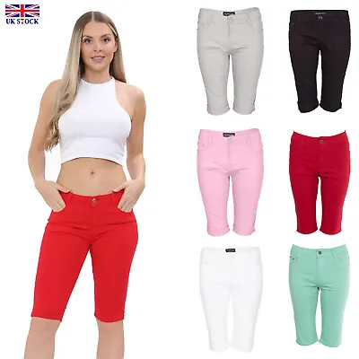 Women's Cotton Slim Fit Summer Bermuda Chino Capri Cargo Shorts Cropped Pants • £11.99