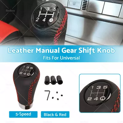 $17.99 • Buy Black Red Universal Leather 5 Speed Manual Gear Stick Shift Knob Shifter Lever