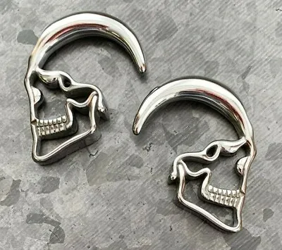 PAIR 316L Surgical Steel Skull Hanging Taper Expanders Plugs Tunnels Ear Hangers • $19.95