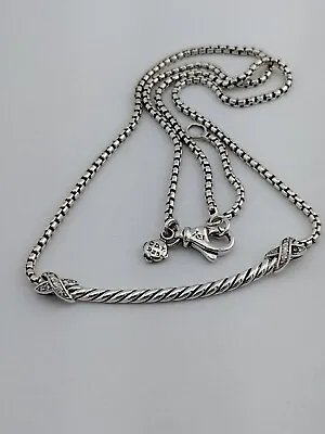 David Yurman Petite X Bar Necklace With Pave Diamonds Adjustable 16-17 Chain • $249