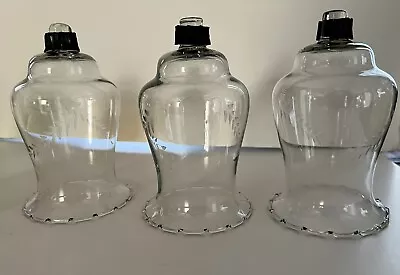 Vintage Clear Glass Etched Wheat Candle Holder Peg Votive Cups Set Of 3  5-3/4  • $13.50