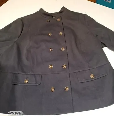 Vintage Talbots Twill Military Jacket Blazer Black Brass Buttons Size 20 Petite • $26.50