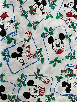 Vintage Peter Pan Cotton Mickey Mouse Christmas Candy Cane Fabric 2 Yards • $25