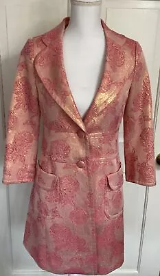 Banana Republic Vintage Pink Floral Brocade Metallic Silk Coat Size Small • $59.99