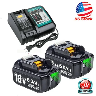 2Pack 6.0Ah Battery /Charger For Makita 18V LXT Li-ion BL1860 BL1850 BL1830 Tool • $18.89