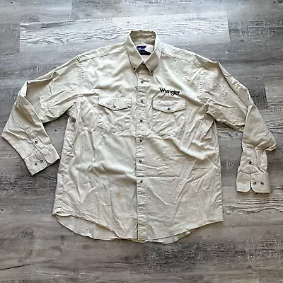 Vintage Wrangler Western Shirt Mens XL Long Sleeve Button Down Spell Out Biege • $14.16