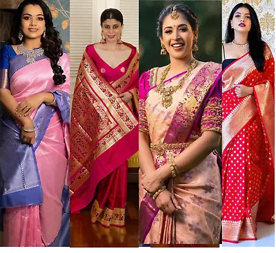 £24.99 • Buy Banarasi Silk Saree Formal Kanchipuram Wedding Party Indian Women Designer Sari