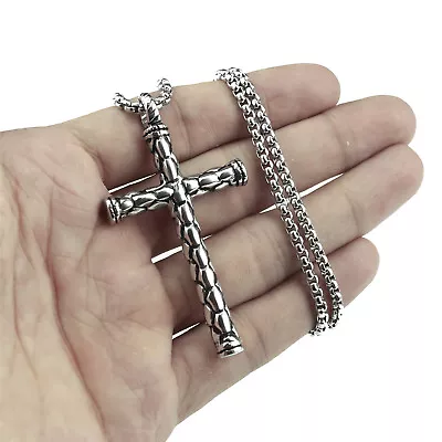 Men's Silver Cross Solid 316L Stainless Steel Pendant Necklace Chain Religion  • $11.99