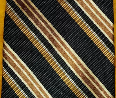 Robert Talbott ~ Mens Silk Tie ~ Brown Gold Black ~ Striped ~ 63  ~ Xl Tall Long • $19.99