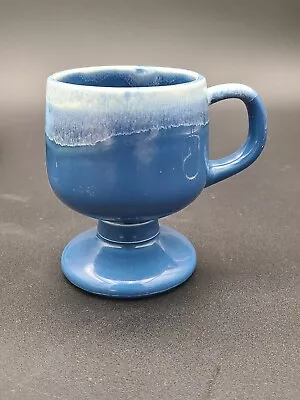 Vintage McCoy Blue & White Footed Stoneware Mug Cup Made USA 7075 Drip Glaze • $18