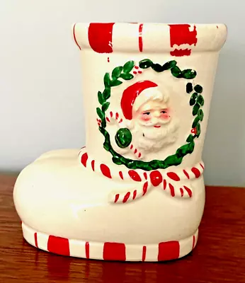 Vintage CHRISTMAS BOOT W/ SANTA ~ Ceramic Decoration ~ Made In Japan 5” Tall • $24.99