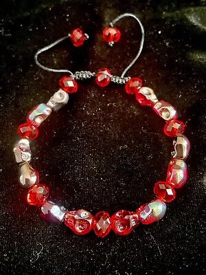 Crystal Skull Collection Shamballa Bracelet Men/Unisex Pewter/Red-0226 • $14.88