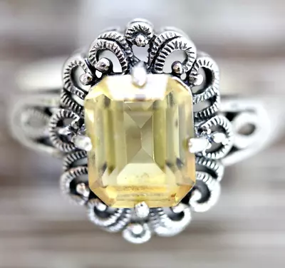 Vintage Citrine Sterling Silver 925 Ring Sz 10 Gemstone Natural Filigree Design • $35.20