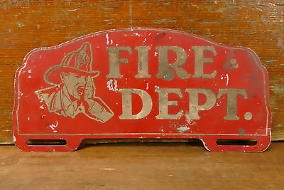 Vintage Original Fire Department Reflective License Plate Topper Sign W/ Fireman • $149.95