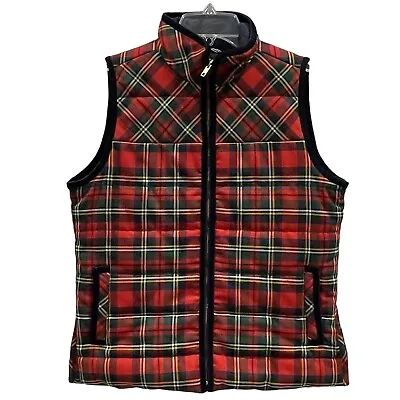 J Crew Tartan Plaid Mountain Puffer Vest Red Blue Jacket Preppy Outdoor Womens S • $21.89