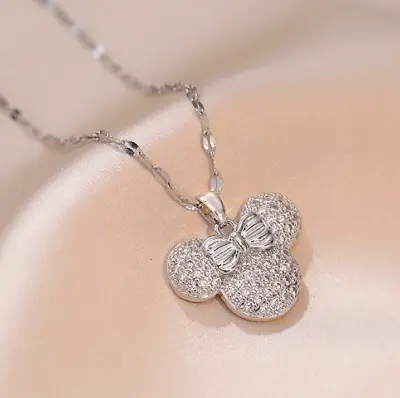 Titanium Gold/Silver Disney Mickey Mouse Pave Cubic Zirconia Pendant Necklace • $12.99