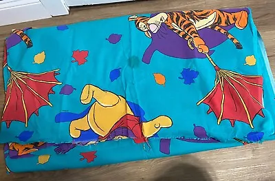 Vintage Winnie The Pooh The Blustery Day Flat Sheet Curtain Panel Fraying Stain • $5