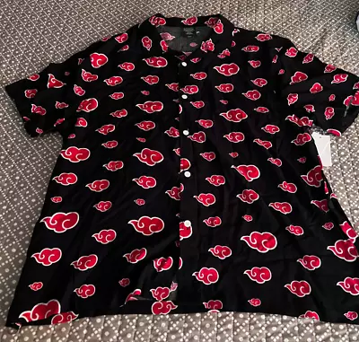 $4.99 • Buy Men's Naruto Akatsuki Pattern Woven S/s Button Down Shirt-large (42-44)-nwt!