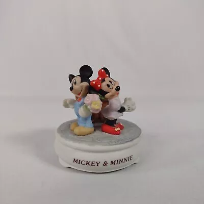 Mickey And Minnie Music Box Ceramic Figurine Tested Works Vintage VTG Disney • $34.98