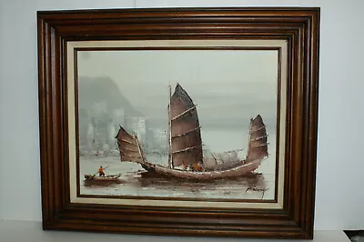 Vintage Seascape Oil Painting By P Wong • $499.99