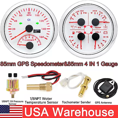 2 Gauge Set 85mm Boat GPS Speedometer 160MPH With Tachometer Fuel Oil Temp Volt • $135.15