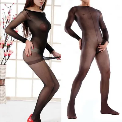 Black Sheer Full Body Stocking Bodysuit For Men Sexy Clubwear Jumpsuit • £7.81