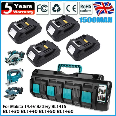 14.4V Makita Battery BL1415 N BL1450B BL1440B BL1430B 4-Ports Charger DC18SF LXT • £17.90