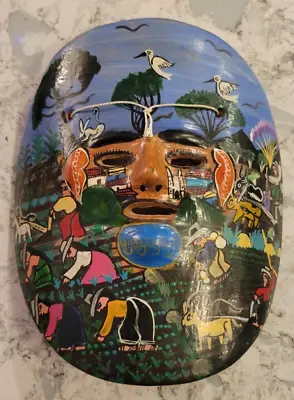 Mexico Aztec Mayan Maize Terra Cotta Clay Mask Wall Decor Hand Painted 8  X 8  • $26.24