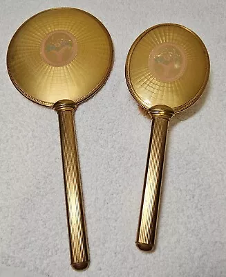 Vintage Gold & Pink Mirror And Hair Brush Matching Vanity Set • $14.99