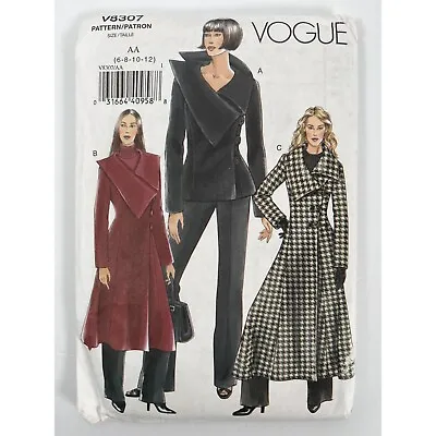 V8307 Vogue Sew Pattern Vintage 80s Jacket Or Coat Asymmetric Collar Sizes 6-12 • $12.95
