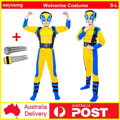 Kid Boy Super Hero Wolverine Cosplay Book Week Costume Boys Fancy Dress Jumpsuit • $41.99