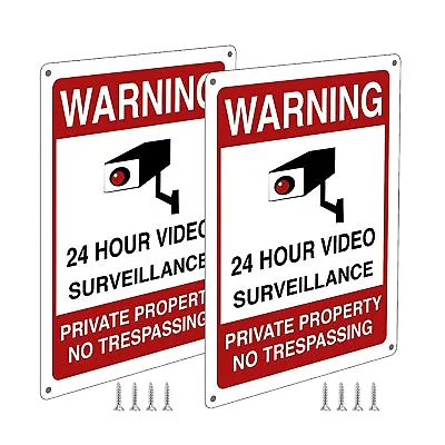 Aluminum Video Surveillance Signs Warning 24 Hour Video Surveillance.2 Pack. • $9.99