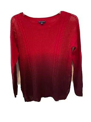 $12.99 • Buy American Eagle Long Sleeve Red Ombre Dip Dye Pullover Size Small