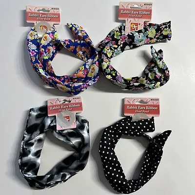 NEW 4 Pack - Rabbit Ear Ribbon Head Band Hairband Wire Elastic Girl Women • £9.72