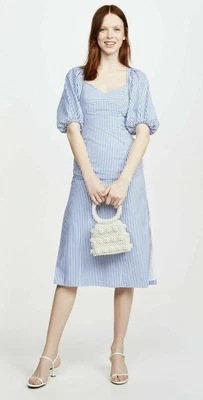 $79.99 • Buy STAUD O'Keefe Cotton Midi Dress WOMENS SIZE 8 BLUE WHITE STRIPED NEW