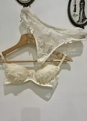 MYLA Cream Lace Underwired Padded Balconette Bra Sz:34A • £19.50