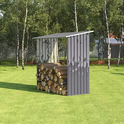 Grey Metal Steel Log Store Garden Firewood Shelter Rack Outdoor Log Storage Shed • £69.99