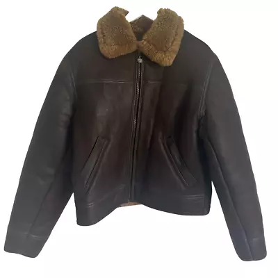 Vintage Aviator Mens B3 Flight Brown Leather Sheepskin Shearling Jacket • £130