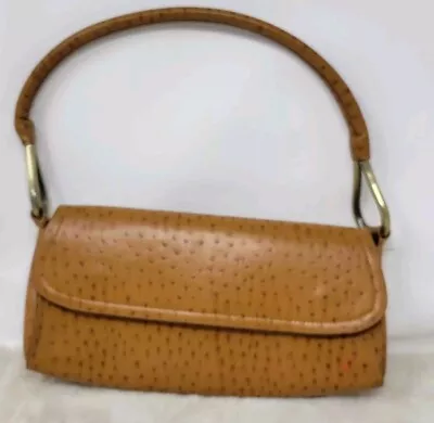 Vintage Bueno Ostrich Style Faux Leather Satchel Bag Purse Duffel Tan Camel • $29.99