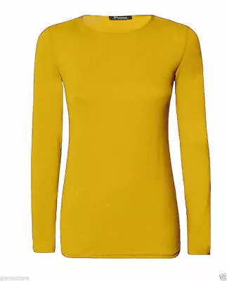 Ladies Women Plain Long Sleeve Crew Neck Casual Stretchy Tee T-Shirt Top New UK • £5.75