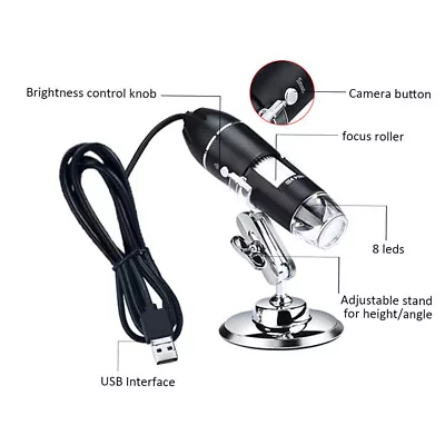 8LED Handheld USB Digital Microscope 1600X Magnifier Camera 1080P W/ Stand Y6T8 • $15.95