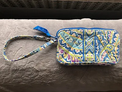 Vera Bradley Capri Blue Wristlet Bag Purse Zipper Close Fits IPhone Purple Green • $11