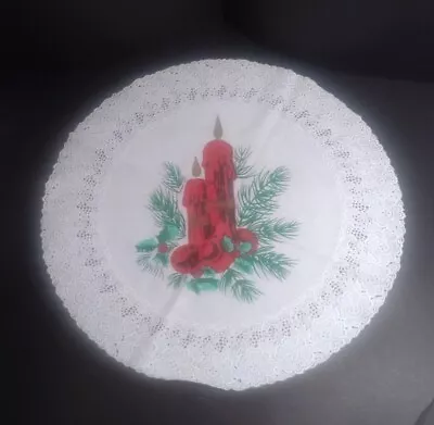 Vintage 16  Round Pierced Edge Vinyl Seasonal Christmas Candles Placemat Doily • $11.97