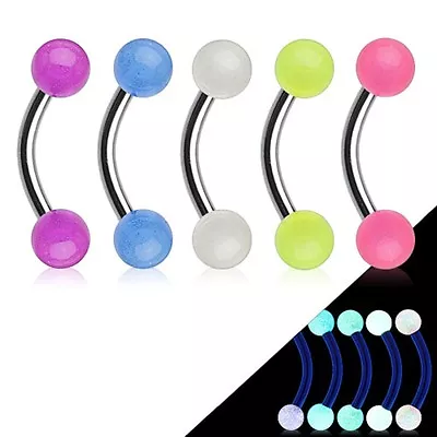 3pc Package Glow In The Dark 16g (1.2mm) Curved Barbell Surgical Steel (B/4/4) • $4.99