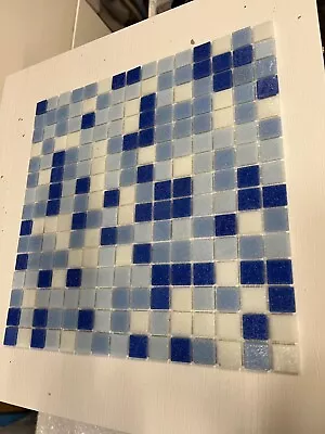 Blues And White Glass Mosaic Tile Sheet • £2